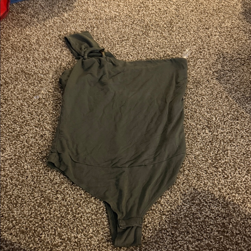 Final Touch Olive Green One-Shoulder Bodysuit